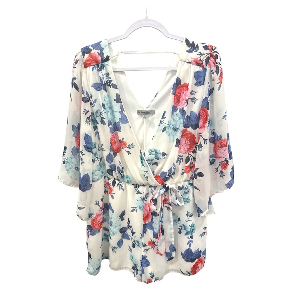 Bailey Blue Floral Romper Sweet Sleeves Sz XL